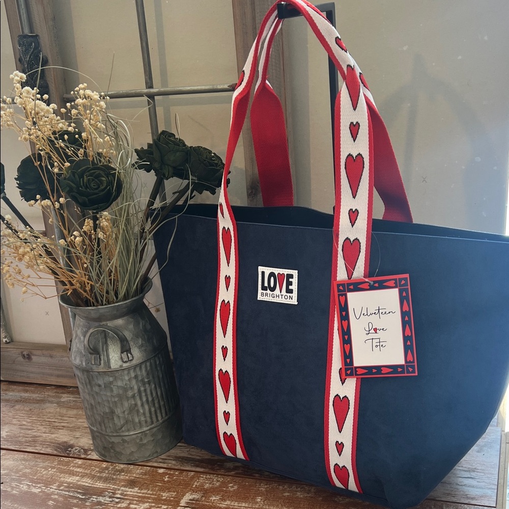Brighton Love Tote - Navy and Red Hearts